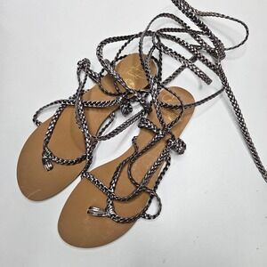 Colin‎ Stuart Braided Gladiator Ankle Wrap Sandals 5 Silver VS